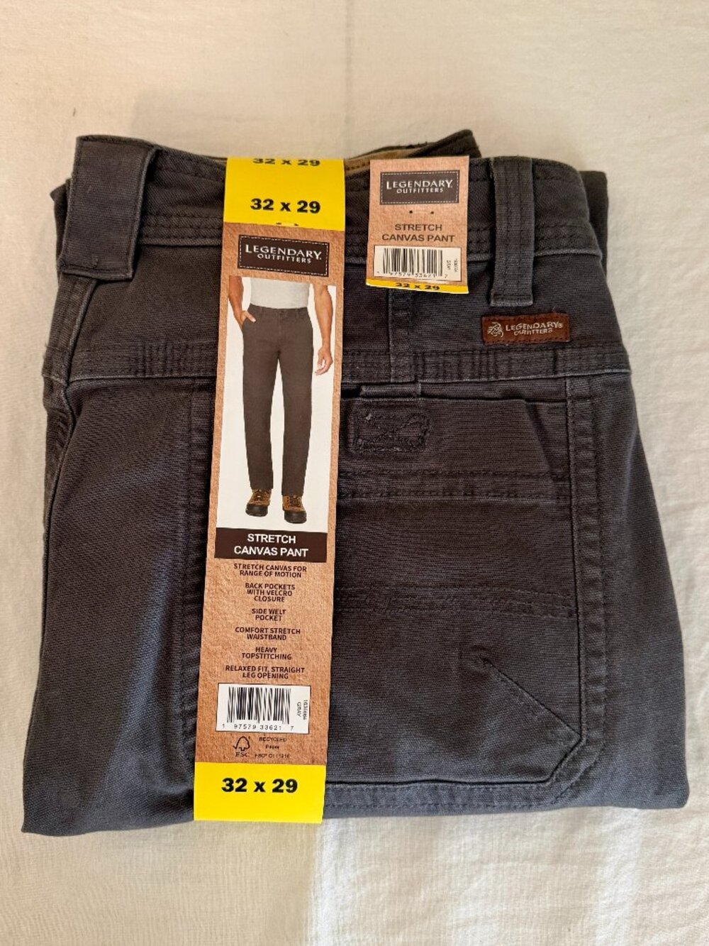 Legendary Outfitters Men's Stretch Canvas Pants Size 32X29 Gray Relaxed Fit NEW